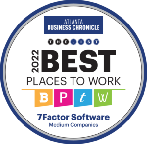 Award badge for Atlanta Business Chronicle Best Places to Work 2022.